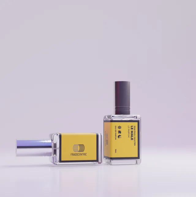Fragscentric decant bottles with perfume-specific printed labels